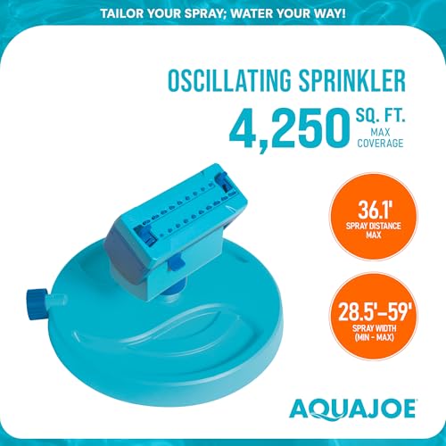 Aqua Joe AJ-OSPR20 Mini Oscillating Sprinkler on Sled Base – 20 Nozzles, 4 Spray Patterns, up to 4,250 sq. ft. Coverage