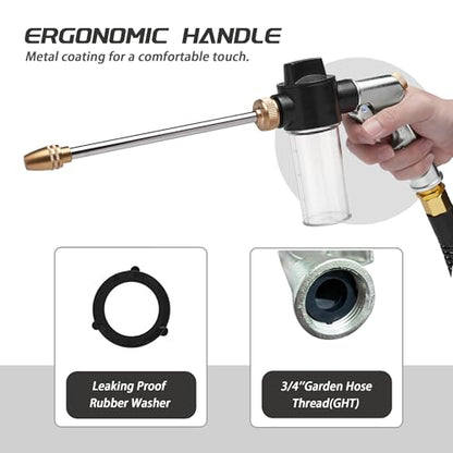 High Pressure Hose Nozzle with Soap Dispenser, Metal Foam Sprayer - color: Silver