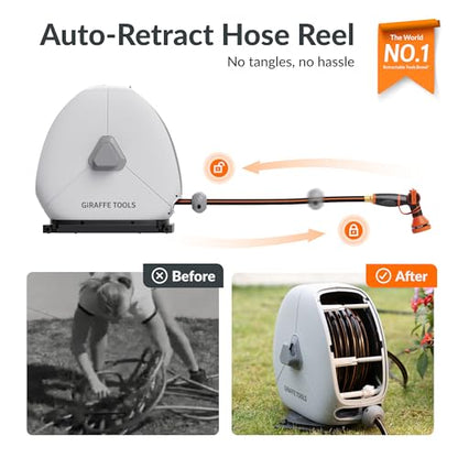Giraffe Tools Ground-Mounted Retractable Garden Hose Reel,1/2" x 82FT - color: 1/2 Inch, size: 82 FT