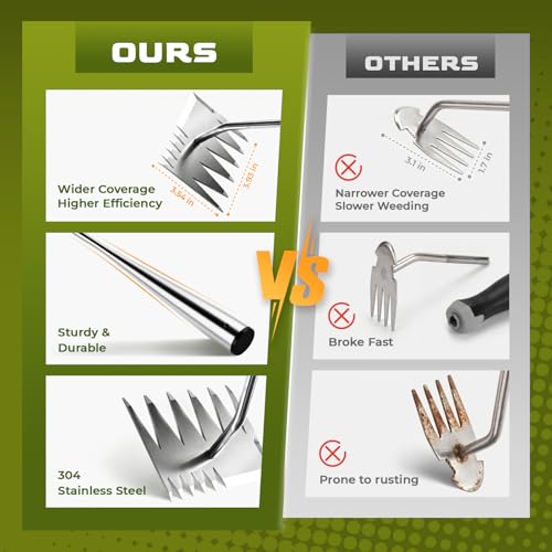 Weed Puller Tool, Heavy-Duty Stainless Steel Garden Hand Weeding Tool - size: 6-tooth