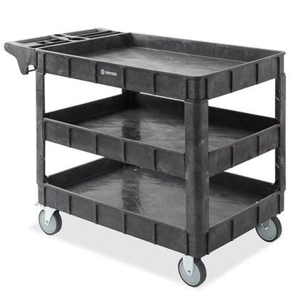 Dryser Utility Cart with Wheels, 46" x 25" Heavy Duty 550 lb. Capacity with Shelves - 3 Tier Rolling Cart with Two 5" Swivel Casters for Warehouse, Garage, Cleaning - size: 3 Shelves 2 Swivel 46x25