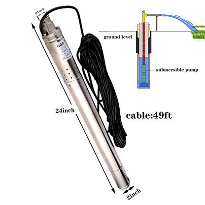 2In Stainless Steel Deep Well Pump 110V/60Hz Submersible Well Pump 0.5Hp 50mm Bore ＞53mm Well Rotary Screw Pump Max.H Lift 164ft 4.4GPM Electric Water Pump for Home Garden Agricultural Irrigation - size: 1/2" 110-120V 60Hz 0.5HP