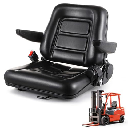 Universal Forklift Seat, Fold Down Tractor Seat with Adjustable Angle Back Armrest, Slot Forklift Seat for Tractor Excavator Skid Loader Backhoe Dozer Telehandler