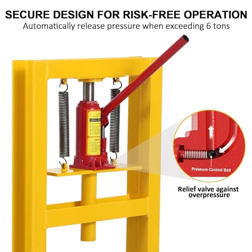 6-Ton Hydraulic Shop Press, H-Frame Bearing Press, 4-Hold Adjustable Height