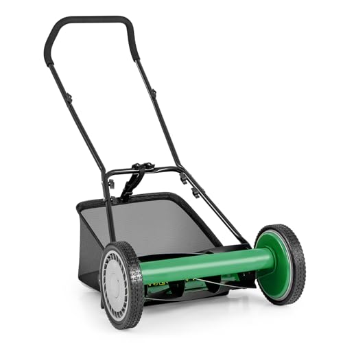 IRONMAX 16 Inch 5-Blade Push Reel Mower, Removable Grass Catcher, Green - color: Green, size: 16 Inch