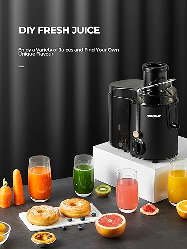 HOUSNAT Centrifugal Juicer for Whole Fruit and Vegetables, 3 Speed, 400W - color: Black