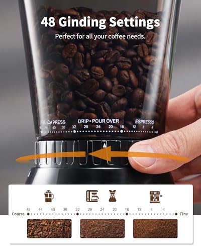 SHARDOR Conical Burr Coffee Bean Grinder, Anti-Static, 48 Settings, Black - color: Black