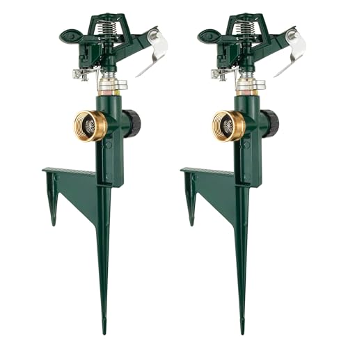 2 Packs Spike Sprinklers for Yard, Impact Sprinkler on Metal Step Spike Base, Adjustable Zinc Alloy Water Sprinkler for 360 Degree Large Area Yard Garden Lawn Irrigation