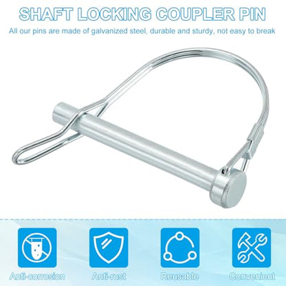 PATIKIL Trailer Coupler Pin 5/16" x2-3/8, 4 Pcs Wire Lock D Shape Safety Shaft Locking Round Pto Pins for Farm Trailers Lawn Hitches Garden Tractor Kayak Boat, Silver (8x60mm) - size: 5/16" x 2-3/8"