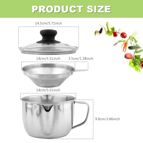 Stainless Steel Fat Separator Gravy Boat 1L/4 Cup with Strainer & Glass Lid