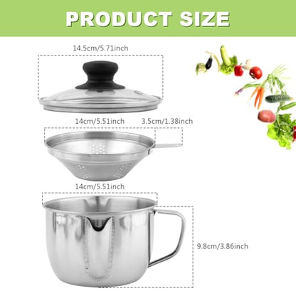 Stainless Steel Fat Separator Gravy Boat 1L/4 Cup with Strainer & Glass Lid
