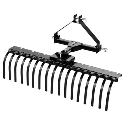 VEVOR 50 in Lanscape Rock Rake, 3-Point Tow Behind Landscape Rake with 17 Steel Tines, Fit Category 1 Tractors, Angle Adjustable, Heavy Duty Lawn Dethatcher Rake for Grass Branch Debris - style: 50" Dethatcher with 3-Point Attachments