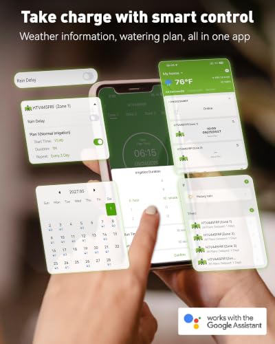 RAINPOINT WiFi Smart Sprinkler Timer, Outdoor Garden Hose Water Timer with Solid Brass Inlet & Outlet, Custom Irrigation Programs via App, Voice Control, Green