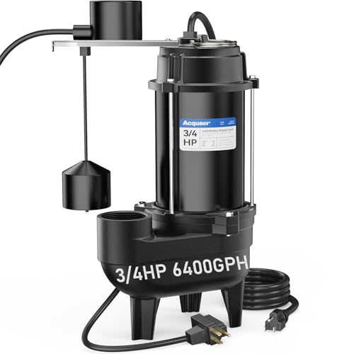 Acquaer 3/4 HP Submersible Sewage Pump 6400 GPH Auto Vertical Float Switch - color: Dark Black