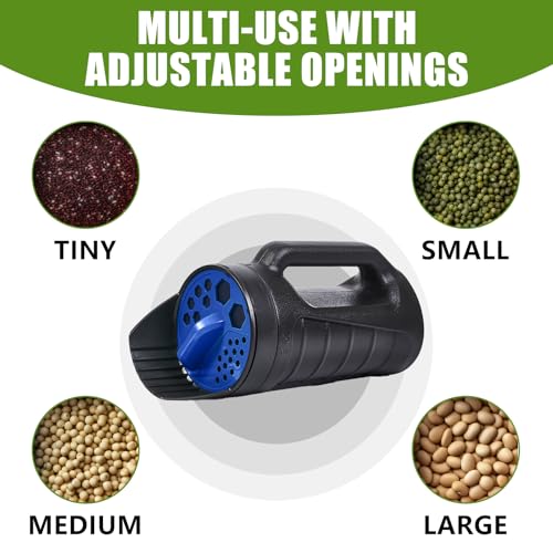 Adjustable Handheld Seed Shaker – Hand Spreader - 90oz Capacity Multi-Purpose Spreader for Fertilizer, Grass Seed, Ice Melt & Lawn Care - color: Blue