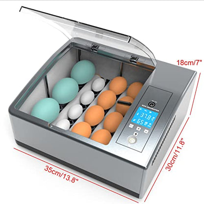 16 Chicken Egg Incubator,Mini Automatic Temperature Incubator, Fully Digital Hatcher with Automatic Turner Temp Control,LCD Screen, for Hatching Chicken Quail(Grey)