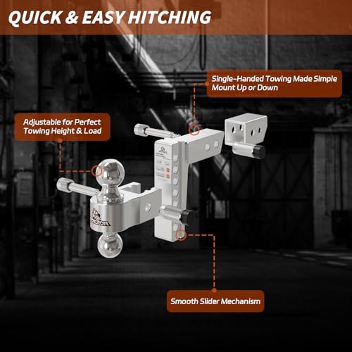 Adjustable Aluminum Hitch Mount for 2.5" Receiver, 6" Drop/Rise - size: 2" & 2.5" w/ Sleeve, 6" Drop/Rise