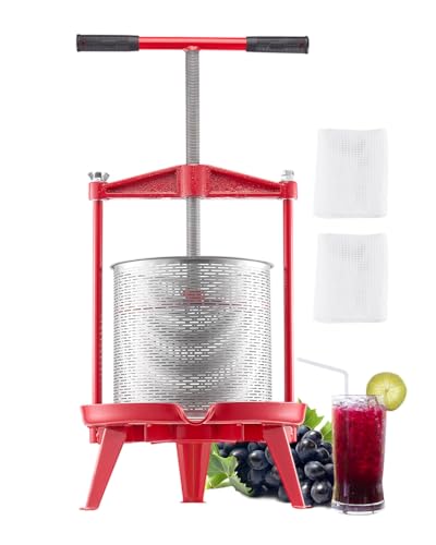 VEVOR 3.69 Gal/14L Fruit Wine Press, Stainless Steel Basket with Cross-beam and Triangular Structure, Manual Juice Maker, Cider Apple Grape Tincture Making Press with T-Handle for Kitchen Home - size: 3.69 Gal
