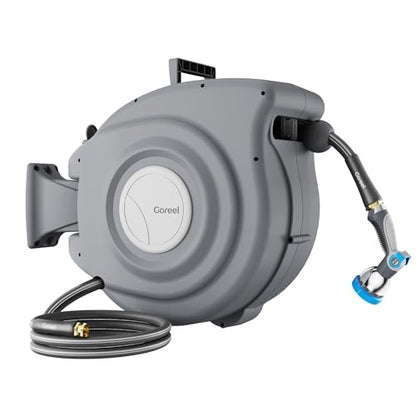 Retractable Garden Hose Reel 1/2 in x 100 ft Heavy Duty Automatic Water Hose Reel with 10-Function Sprayer Nozzle Kink-Free Auto Rewind Any-Length Lock 180° Swivel UV Resistant - Dark Gray - color: Dark Gray, size: 1/2 in x 100 ft