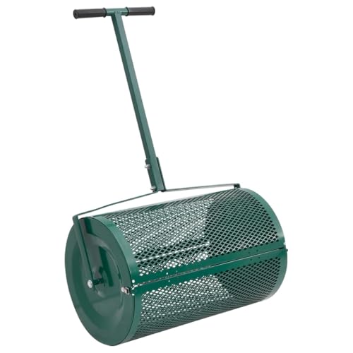 75L Compost Spreader, Heavy Duty Steel Lawn Top Dressing Spreader with T-Handle for Peat Moss, Fertilizer, Manure, and Soil Application, 24 Inch Drum