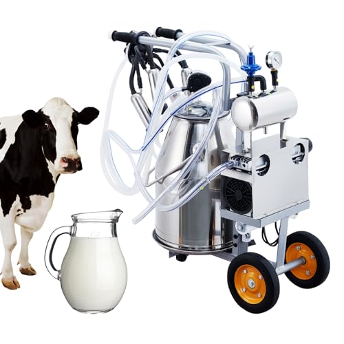 Portable Cow Milking Machine, 55KPA 1500 RPM, Electric Milker with 25l/6.6 Gallon Stainless Steel Bucket, Silicone Cups & Tubes, Milks 5-8 Cows Per Hour, for Cows and Goats