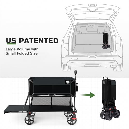 TIMBER RIDGE 400L Folding Double Decker Wagon with Brakes, 54" Extra Long - color: Black, size: Double Decker