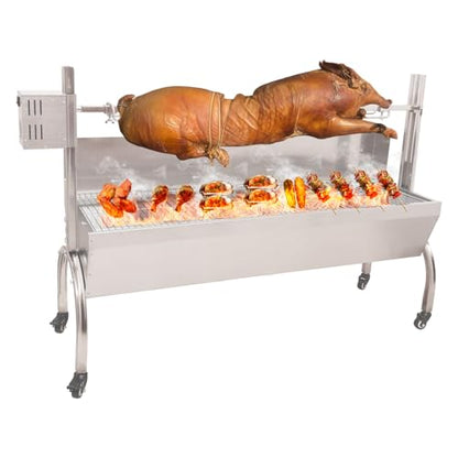 Electric BBQ Rotisserie Grill Roaster With Wind Screen, 51 Inch 132LBS Capacity, Automatic 50W Motor Height Adjustable Stainless Steel, Roaster for Pig Lamb Goat Outdoor Barbecue - color: 51" Rotisserie Grill Oven