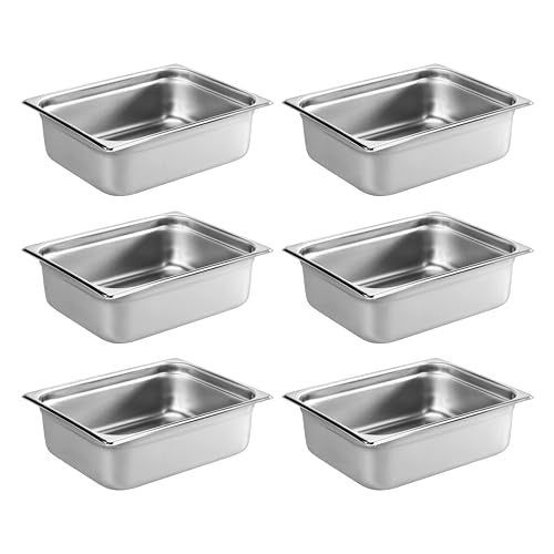 New Star Foodservice 1/2 Size Stainless Steel Steam Table Pan, 12.8 x 10.5 x 4.0 Inches, 18/8 Stainless Steel, 24 Gauge, NSF Certified (Set of 6) - size: 1/2, style: 4" Deep