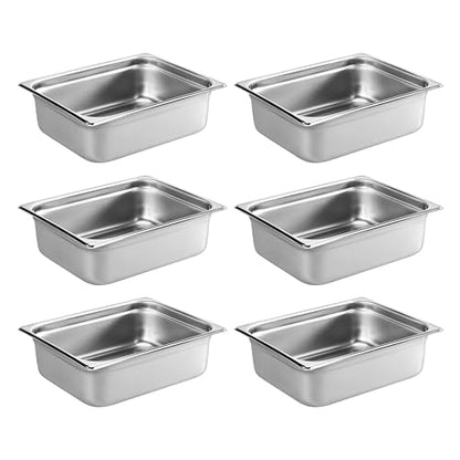 New Star Foodservice 1/2 Size Stainless Steel Steam Table Pan, 12.8 x 10.5 x 4.0 Inches, 18/8 Stainless Steel, 24 Gauge, NSF Certified (Set of 6) - size: 1/2, style: 4" Deep