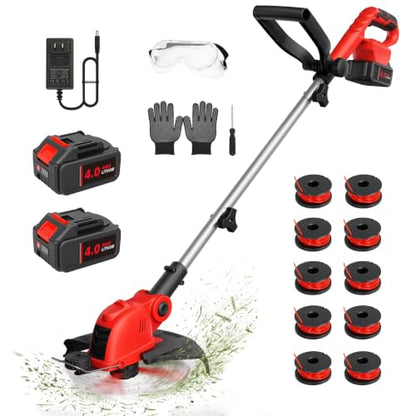 21V Weed Wacker Cordless, 12 Inch Weed Eater Battery Powered with 2 X 4.0Ah - color: Red