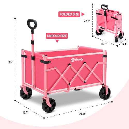 Sekey Lightweight Collapsible Wagon, 220 lb Capacity, Quick-Fold Cart - color: Pink