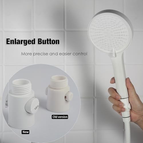 2 Pack Handle held Showerhead Shut Off Valve - Large Button - One Hand Flow Control - Water Saver flow restrictor -RV, Camper accessories. (Matte White) - color: Matte White