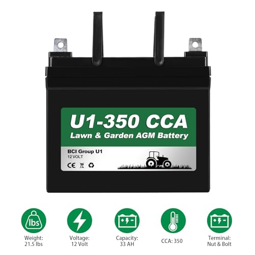 WEIZE Lawn Garden AGM Battery, 12V 350CCA BCI Group U1 SLA Starting Battery for Lawn, Tractors and Mowers, Compatible with John Deere, Toro, Cub Cadet, and Craftsman
