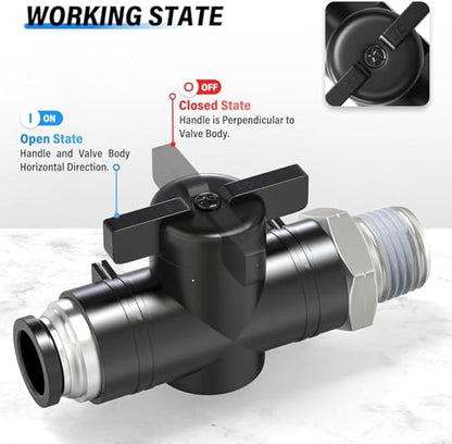 TAILONZ 1/2"ODx1/4"NPT Push-to-Connect Fitting Ball Control Valve 3Pcs - size: 1/2"OD x 1/4"NPT/3PCS