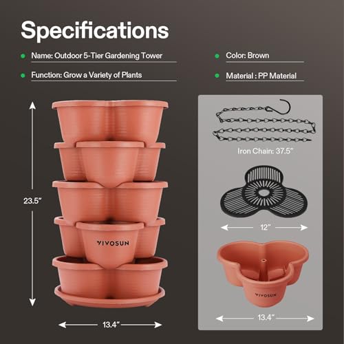VIVOSUN 5 Tier Vertical Gardening Stackable Planter for Flowers, Brown - size: 5-Tier-Brown