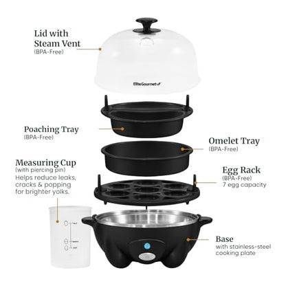 Elite Gourmet EGC-007B Rapid Egg Cooker, 7-Egg Poacher/Omelet Maker, Black - color: Black