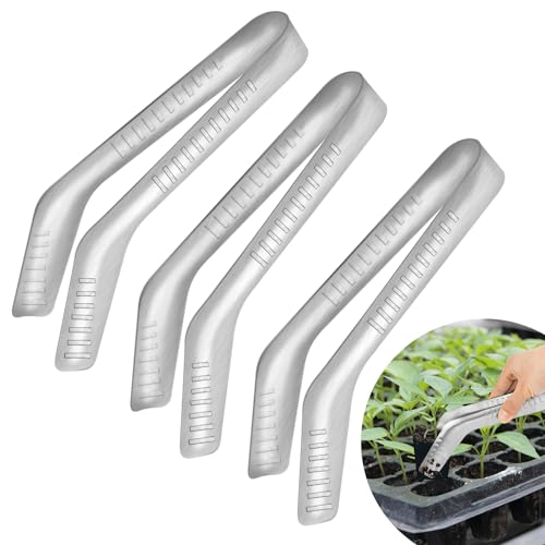 3PCS Seedling Transplant Tongs Stainless Steel Seedling Starters Remove Tongs Seedling Transplanting Tool Seedling Easy Transplanter with Anti-Slip Grasp Tips to Reduce Damage to Roots - color: 3PCS Silver