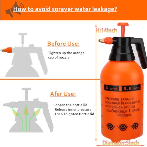 MRPAPA 2 Pack 3L Handheld Garden Pump Sprayer with Adjustable Brass Nozzle - color: Organge