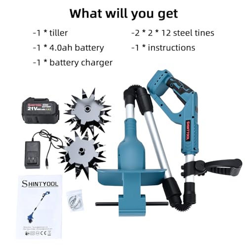 21v Cordless Tiller Cultivator with 4.0 Ah Battery and Charger