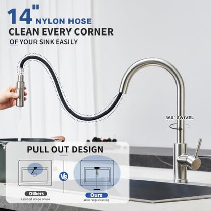 Tohlar Kitchen Sink Faucets with Pull Down Sprayer Brushed Nickel - color: Brushed Nickel, style: Standard
