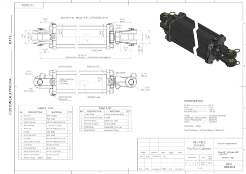 TruePower Tie-Rod Hydraulic Cylinder, 4" Bore x 24" Stroke - 2500 PSI - size: 4" Bore x 24" Stroke