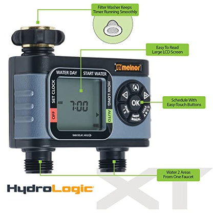 Melnor 65166AMZ HydroLogic Digital Hose Timer, 2-Zone Programmable Watering Timer, Quick Connect Bundle, Black, Grey - style: 2-Zone