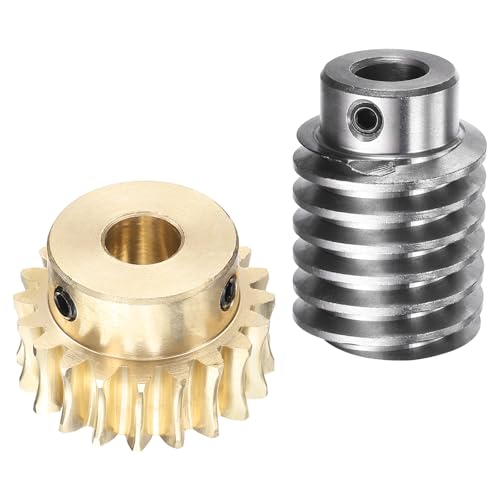 uxcell Worm Gear Set 20T 1.5 Module 20:1 Reduction Rate, Right Rotation Drive Gear Box Wheel Reduce Transmission Part (Brass Gear-10mm Bore, #45 Steel Rod 10mm Bore) - size: 10mm x 10mm