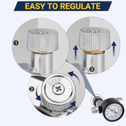 Air Adjusting Valve Regulator with Gauge, 1/4" NPT, 0-180 PSI for Air Tools
