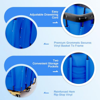Industrial 12 Bushel Basket Trucks, Blue Vinyl Basket Bulk Truck, Knock Down Truck, 36" L X 26.8" W X 33.7" H Rolling Laundry Cart, Commercial Material Handling Cart with 4" Casters - color: 12 Bushel