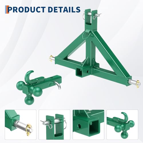 3 Point Hitch Receiver 2" Receiver Tractor Quick Hitch Attachment - color: Green, size: 32.5"x17.5"