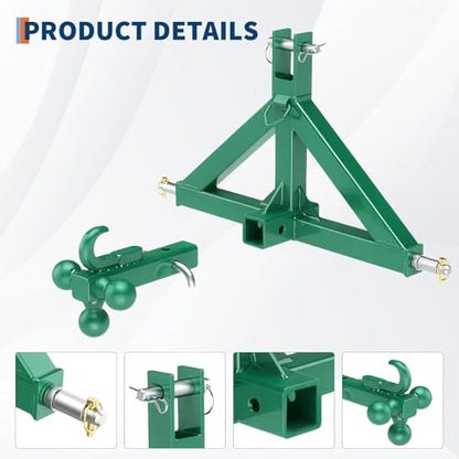 3 Point Hitch Receiver 2" Receiver Tractor Quick Hitch Attachment - color: Green, size: 32.5"x17.5"