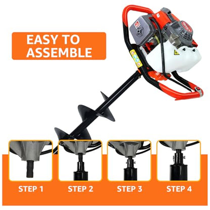 85CC Auger Post Hole Digger Gas Powered for Farm w/ 3 Bits +2 Extension Rod