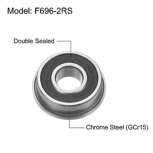 uxcell F696-2RS Flanged Ball Bearing 6x15x5mm Double Sealed Chrome Steel Flange Bearings, 20pcs - size: 6x15x5mm
