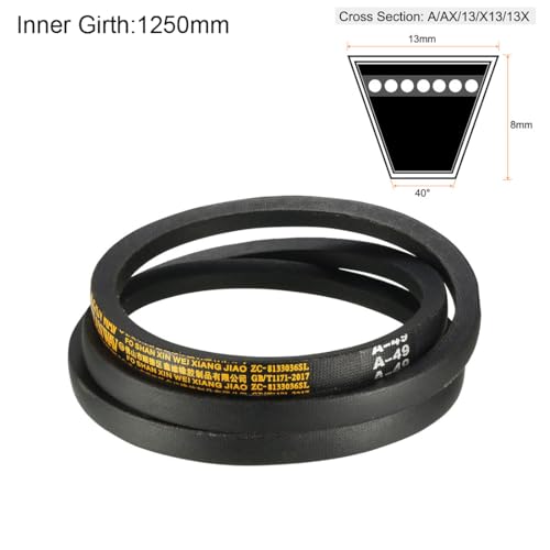 uxcell A49 Drive V-Belts 49" Inner Length 13mm Width 8mm Thick JIS Standard A-Section Rubber Drive Transmission Belt - size: 49"